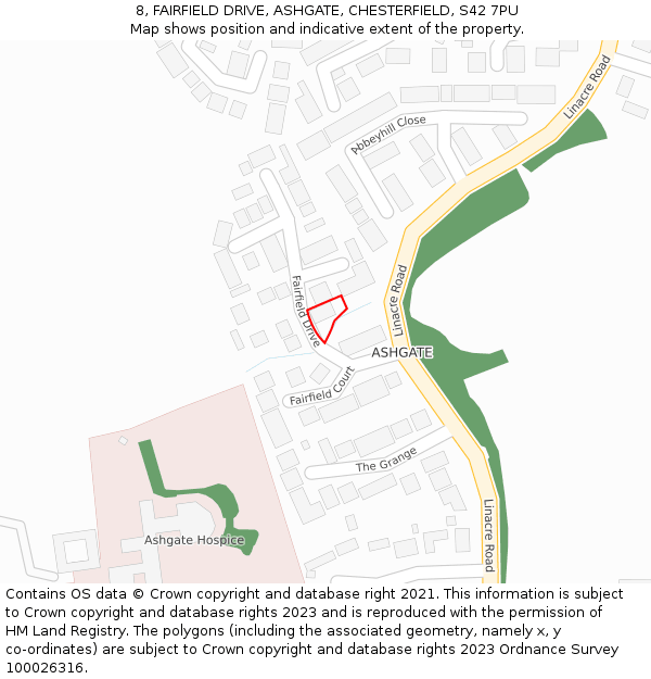8, FAIRFIELD DRIVE, ASHGATE, CHESTERFIELD, S42 7PU: Location map and indicative extent of plot