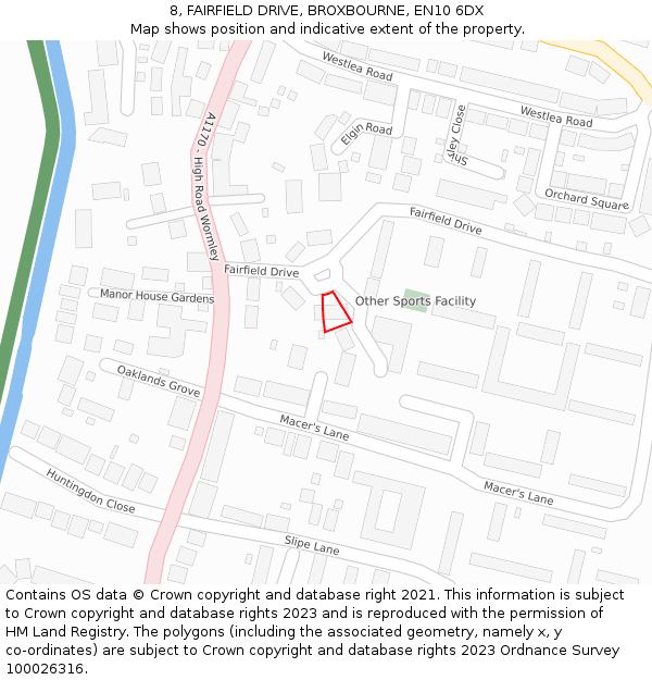 8, FAIRFIELD DRIVE, BROXBOURNE, EN10 6DX: Location map and indicative extent of plot
