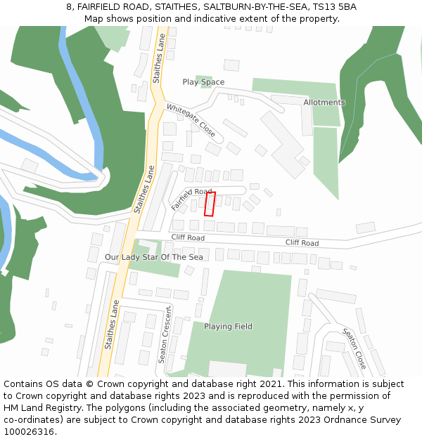 8, FAIRFIELD ROAD, STAITHES, SALTBURN-BY-THE-SEA, TS13 5BA: Location map and indicative extent of plot