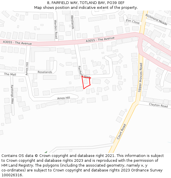 8, FAIRFIELD WAY, TOTLAND BAY, PO39 0EF: Location map and indicative extent of plot