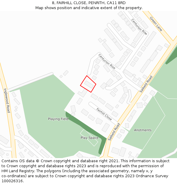 8, FAIRHILL CLOSE, PENRITH, CA11 8RD: Location map and indicative extent of plot