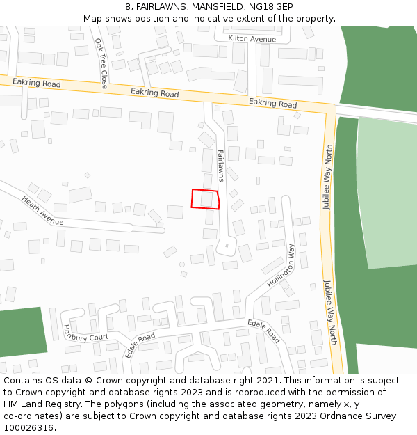 8, FAIRLAWNS, MANSFIELD, NG18 3EP: Location map and indicative extent of plot