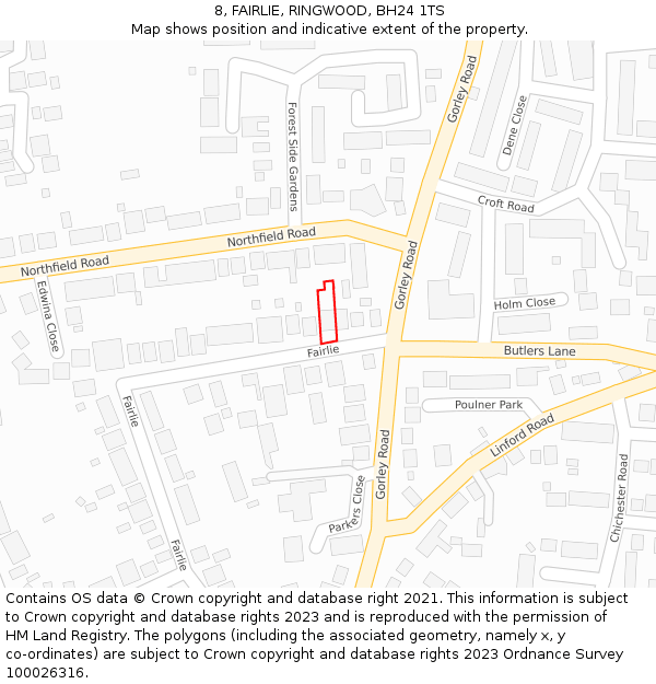 8, FAIRLIE, RINGWOOD, BH24 1TS: Location map and indicative extent of plot