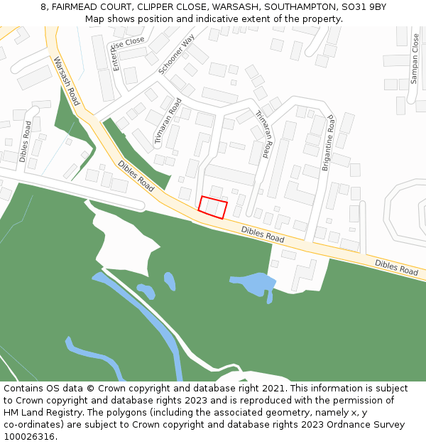 8, FAIRMEAD COURT, CLIPPER CLOSE, WARSASH, SOUTHAMPTON, SO31 9BY: Location map and indicative extent of plot