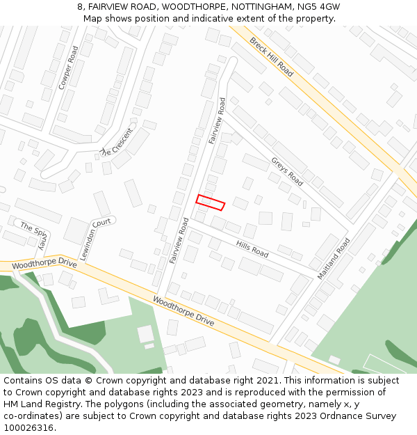 8, FAIRVIEW ROAD, WOODTHORPE, NOTTINGHAM, NG5 4GW: Location map and indicative extent of plot