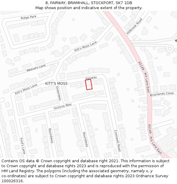 8, FAIRWAY, BRAMHALL, STOCKPORT, SK7 1DB: Location map and indicative extent of plot