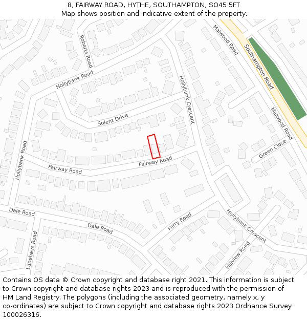 8, FAIRWAY ROAD, HYTHE, SOUTHAMPTON, SO45 5FT: Location map and indicative extent of plot