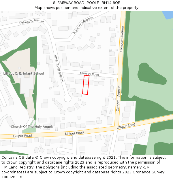 8, FAIRWAY ROAD, POOLE, BH14 8QB: Location map and indicative extent of plot