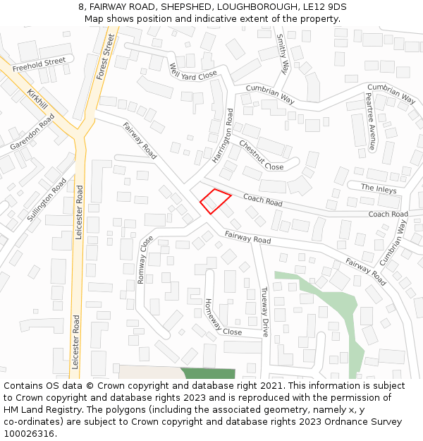 8, FAIRWAY ROAD, SHEPSHED, LOUGHBOROUGH, LE12 9DS: Location map and indicative extent of plot