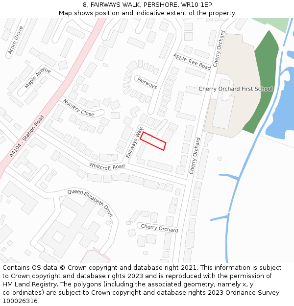 8, FAIRWAYS WALK, PERSHORE, WR10 1EP: Location map and indicative extent of plot