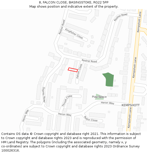 8, FALCON CLOSE, BASINGSTOKE, RG22 5PP: Location map and indicative extent of plot