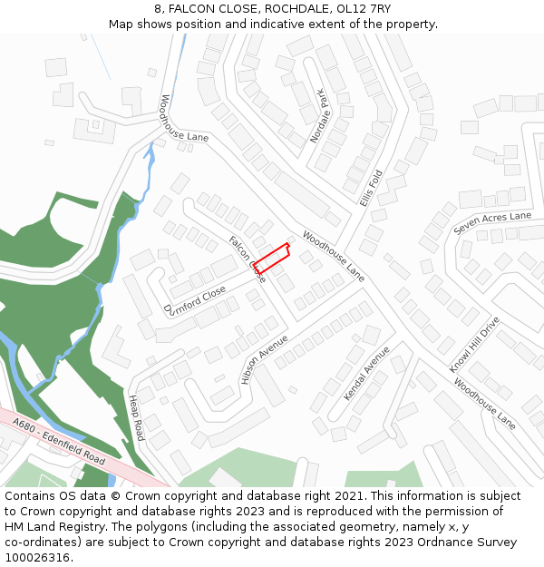 8, FALCON CLOSE, ROCHDALE, OL12 7RY: Location map and indicative extent of plot