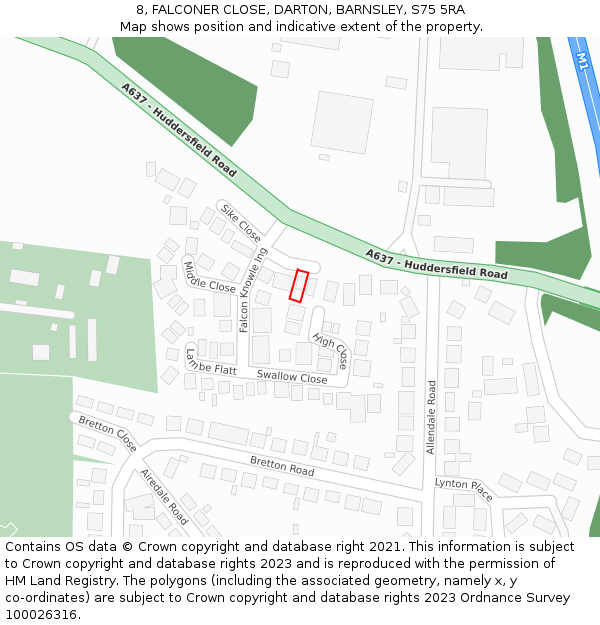 8, FALCONER CLOSE, DARTON, BARNSLEY, S75 5RA: Location map and indicative extent of plot