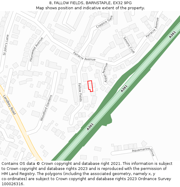 8, FALLOW FIELDS, BARNSTAPLE, EX32 9PG: Location map and indicative extent of plot