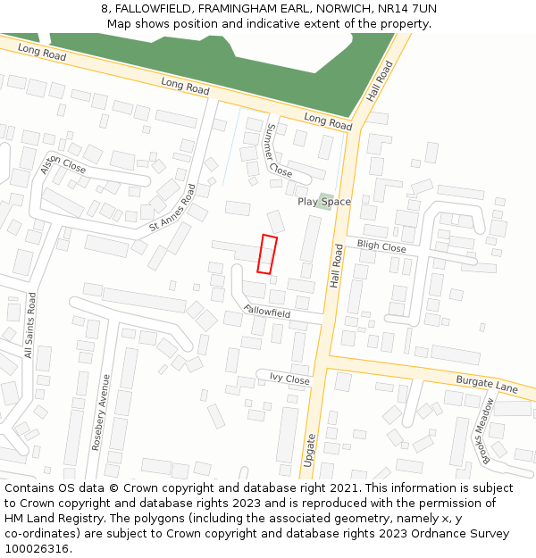 8, FALLOWFIELD, FRAMINGHAM EARL, NORWICH, NR14 7UN: Location map and indicative extent of plot