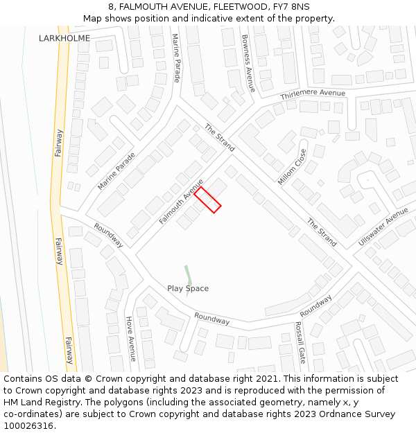 8, FALMOUTH AVENUE, FLEETWOOD, FY7 8NS: Location map and indicative extent of plot