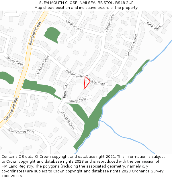 8, FALMOUTH CLOSE, NAILSEA, BRISTOL, BS48 2UP: Location map and indicative extent of plot