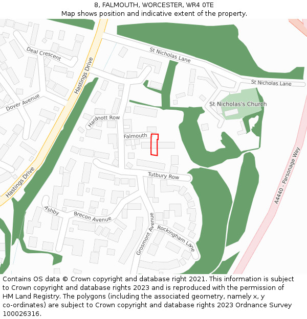 8, FALMOUTH, WORCESTER, WR4 0TE: Location map and indicative extent of plot