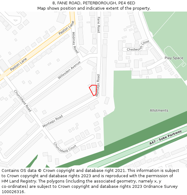 8, FANE ROAD, PETERBOROUGH, PE4 6ED: Location map and indicative extent of plot