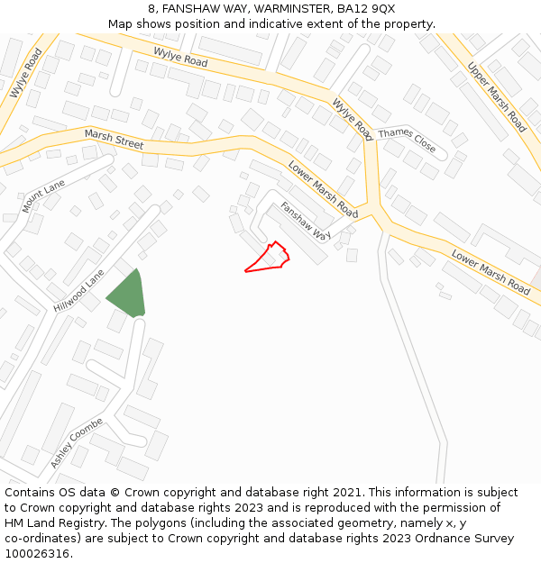8, FANSHAW WAY, WARMINSTER, BA12 9QX: Location map and indicative extent of plot