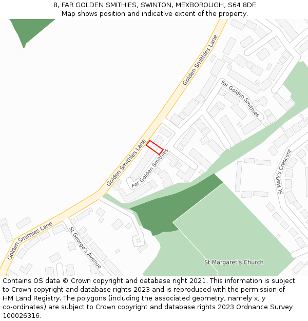 8, FAR GOLDEN SMITHIES, SWINTON, MEXBOROUGH, S64 8DE: Location map and indicative extent of plot