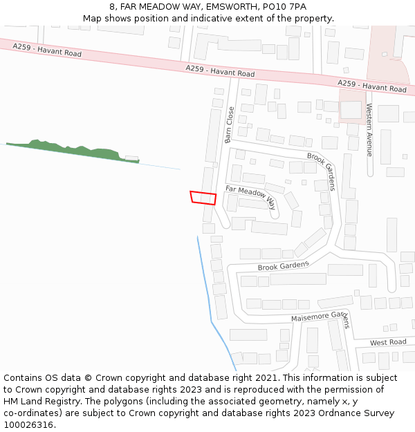 8, FAR MEADOW WAY, EMSWORTH, PO10 7PA: Location map and indicative extent of plot