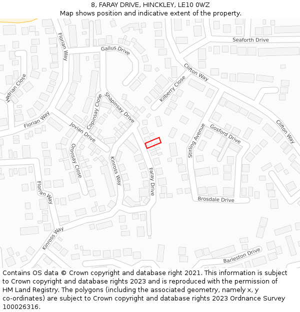 8, FARAY DRIVE, HINCKLEY, LE10 0WZ: Location map and indicative extent of plot