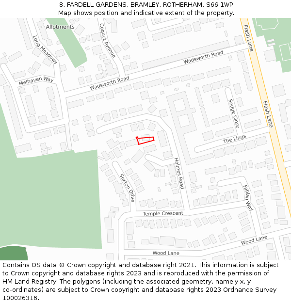 8, FARDELL GARDENS, BRAMLEY, ROTHERHAM, S66 1WP: Location map and indicative extent of plot