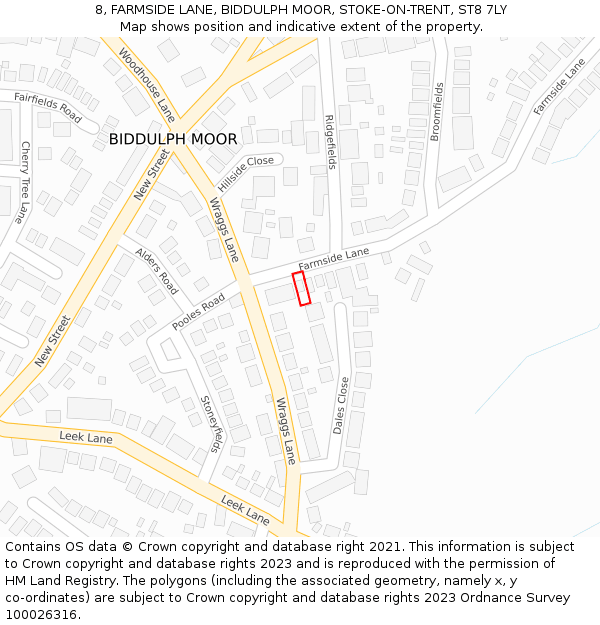 8, FARMSIDE LANE, BIDDULPH MOOR, STOKE-ON-TRENT, ST8 7LY: Location map and indicative extent of plot