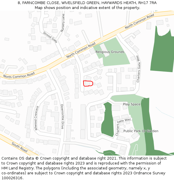 8, FARNCOMBE CLOSE, WIVELSFIELD GREEN, HAYWARDS HEATH, RH17 7RA: Location map and indicative extent of plot