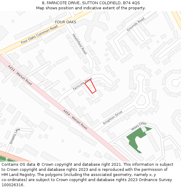 8, FARNCOTE DRIVE, SUTTON COLDFIELD, B74 4QS: Location map and indicative extent of plot