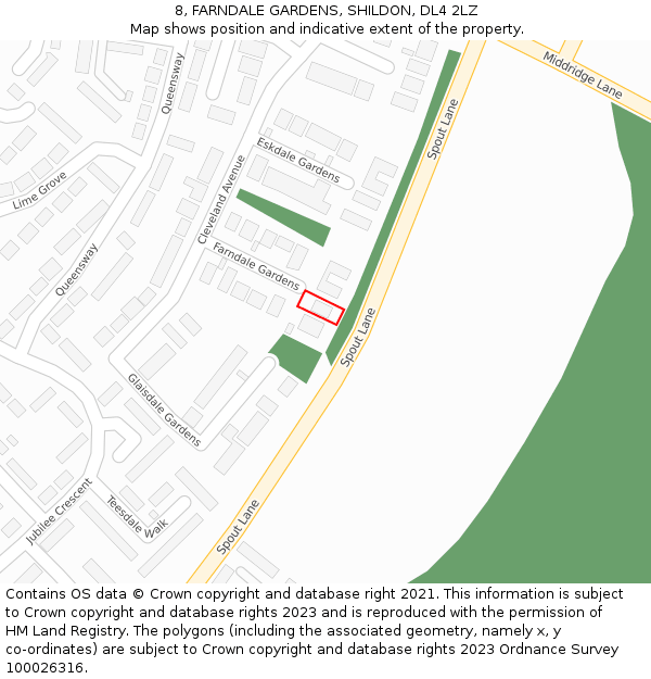 8, FARNDALE GARDENS, SHILDON, DL4 2LZ: Location map and indicative extent of plot