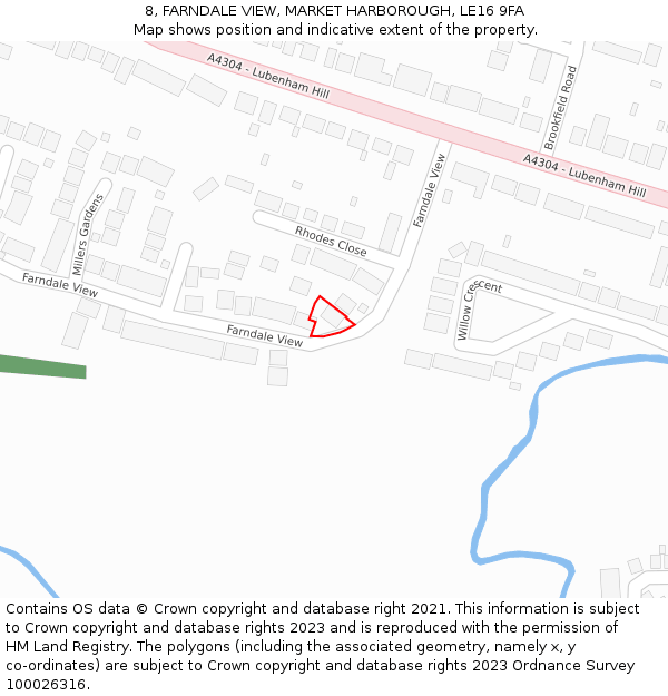 8, FARNDALE VIEW, MARKET HARBOROUGH, LE16 9FA: Location map and indicative extent of plot