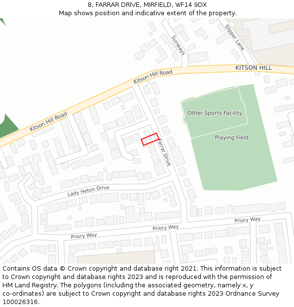 8, FARRAR DRIVE, MIRFIELD, WF14 9DX: Location map and indicative extent of plot