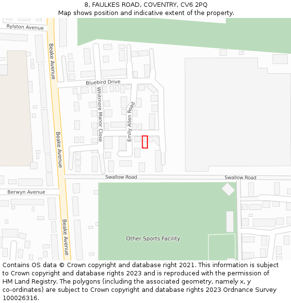 8, FAULKES ROAD, COVENTRY, CV6 2PQ: Location map and indicative extent of plot