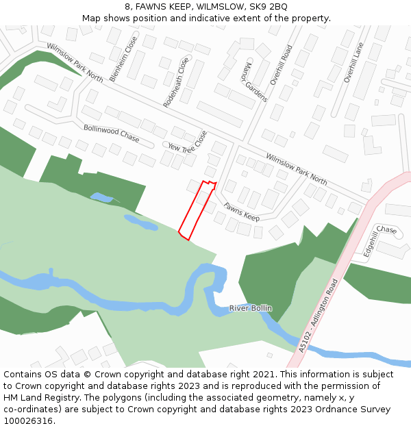 8, FAWNS KEEP, WILMSLOW, SK9 2BQ: Location map and indicative extent of plot