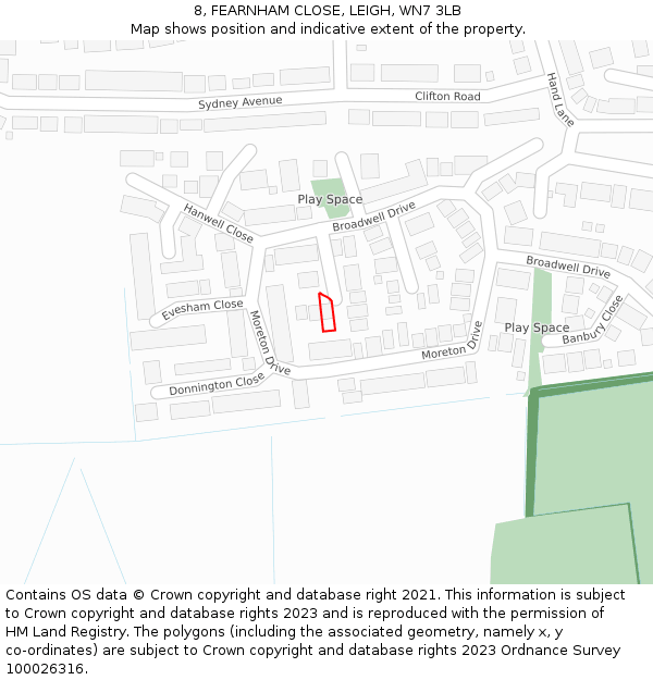 8, FEARNHAM CLOSE, LEIGH, WN7 3LB: Location map and indicative extent of plot