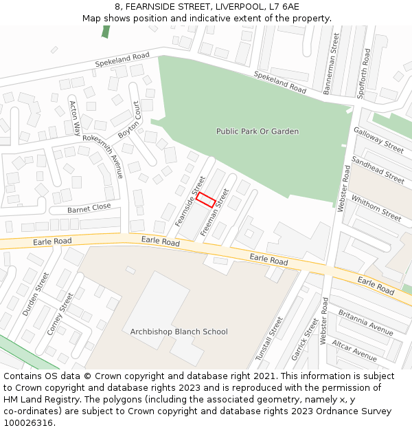 8, FEARNSIDE STREET, LIVERPOOL, L7 6AE: Location map and indicative extent of plot