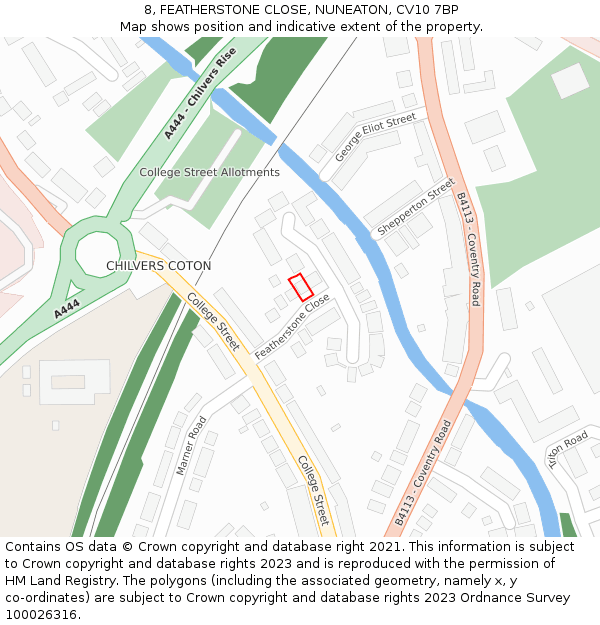8, FEATHERSTONE CLOSE, NUNEATON, CV10 7BP: Location map and indicative extent of plot