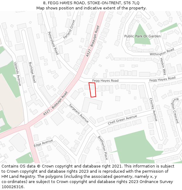 8, FEGG HAYES ROAD, STOKE-ON-TRENT, ST6 7LQ: Location map and indicative extent of plot