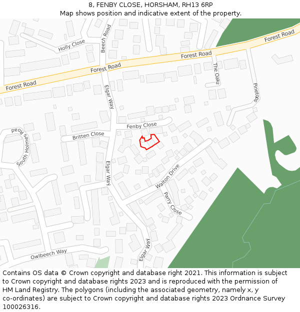 8, FENBY CLOSE, HORSHAM, RH13 6RP: Location map and indicative extent of plot