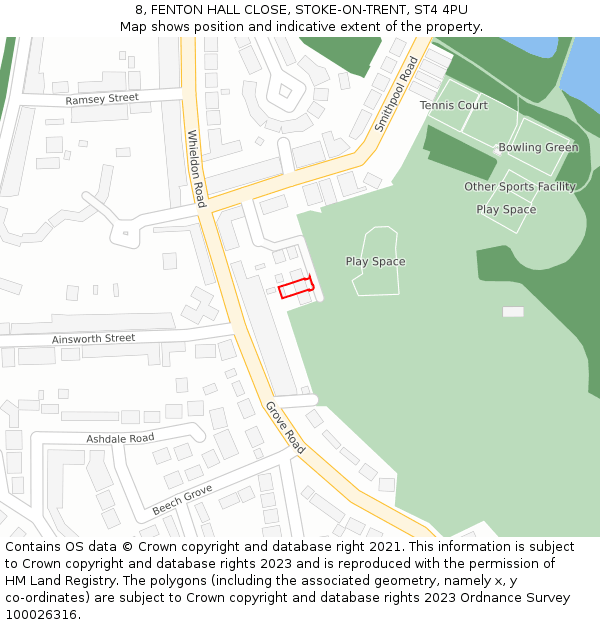 8, FENTON HALL CLOSE, STOKE-ON-TRENT, ST4 4PU: Location map and indicative extent of plot