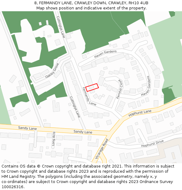 8, FERMANDY LANE, CRAWLEY DOWN, CRAWLEY, RH10 4UB: Location map and indicative extent of plot