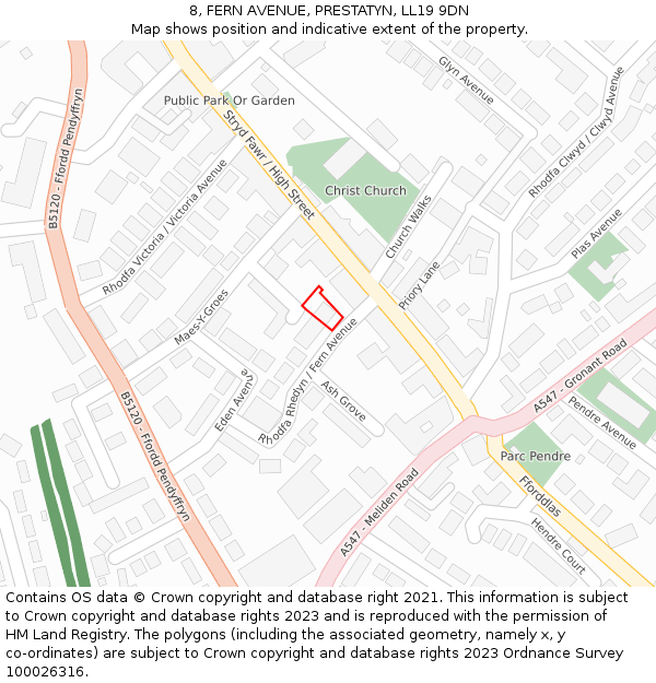 8, FERN AVENUE, PRESTATYN, LL19 9DN: Location map and indicative extent of plot