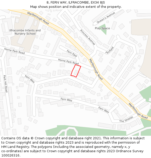 8, FERN WAY, ILFRACOMBE, EX34 8JS: Location map and indicative extent of plot