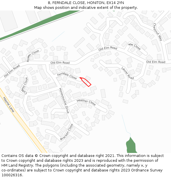 8, FERNDALE CLOSE, HONITON, EX14 2YN: Location map and indicative extent of plot