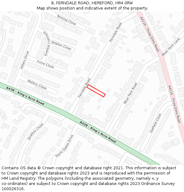 8, FERNDALE ROAD, HEREFORD, HR4 0RW: Location map and indicative extent of plot