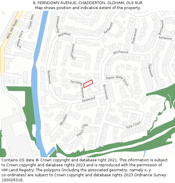 8, FERNDOWN AVENUE, CHADDERTON, OLDHAM, OL9 9UR: Location map and indicative extent of plot