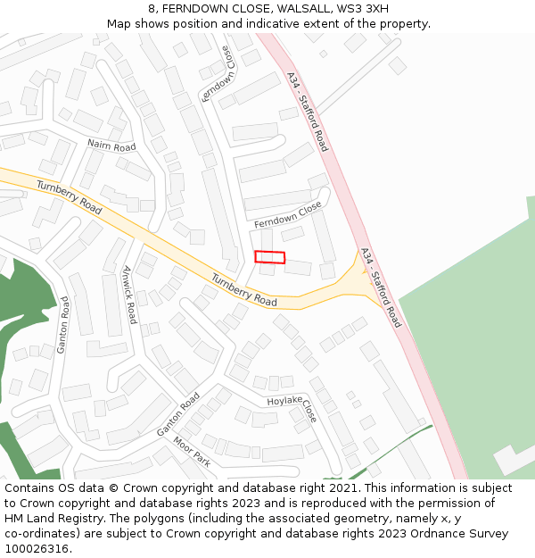 8, FERNDOWN CLOSE, WALSALL, WS3 3XH: Location map and indicative extent of plot