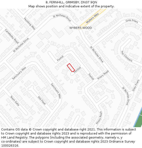 8, FERNHILL, GRIMSBY, DN37 9QN: Location map and indicative extent of plot